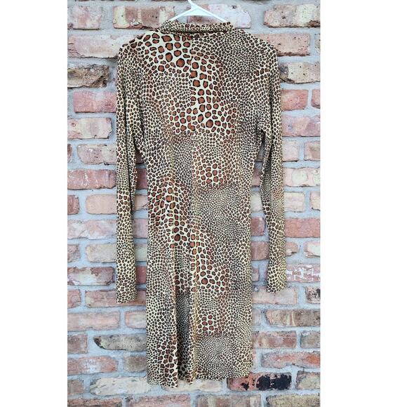 Norma Kamali Cocoa Animal Surplice Faux Wrap Stretch Jersey Dress Large - Picture 3 of 9